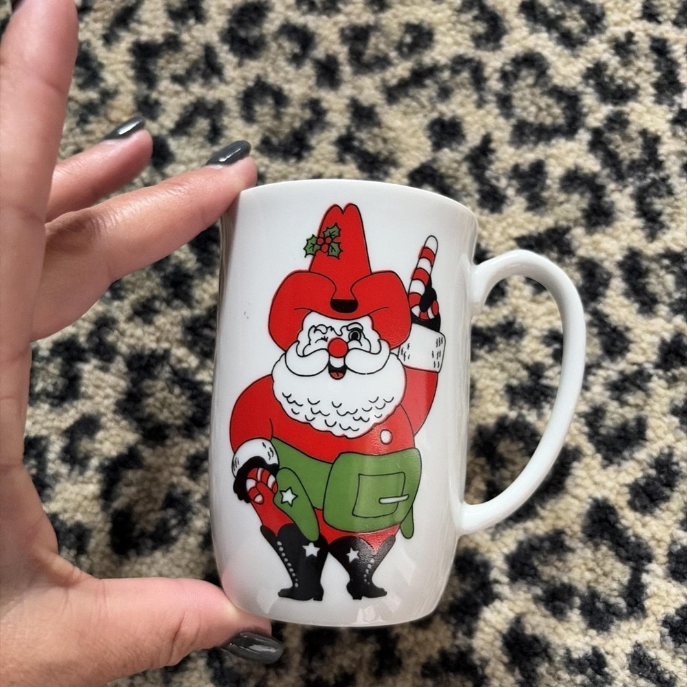 VTG Fitz and Floyd Cowboy Candy Cane Pistol Santa Christmas Coffee Mug Wild West
